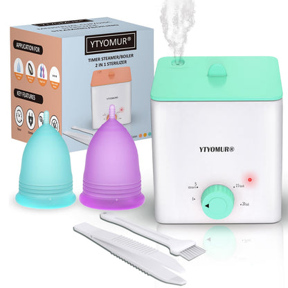 Menstrual Cups with Sterilizer, 2 Reusable Period Cups for Women, Tampon and Pad Alternative, Feminine Cup with Cleaner Set