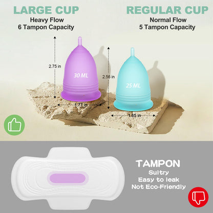 Menstrual Cups with Sterilizer, 2 Reusable Period Cups for Women, Tampon and Pad Alternative, Feminine Cup with Cleaner Set